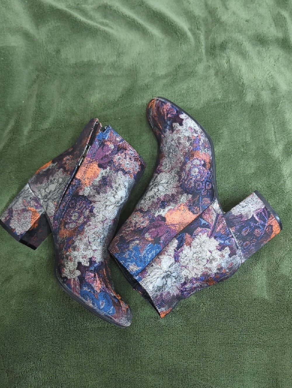 Zigi Soho Floral Brocade Ankle Boots in Purple, Blue & Orange